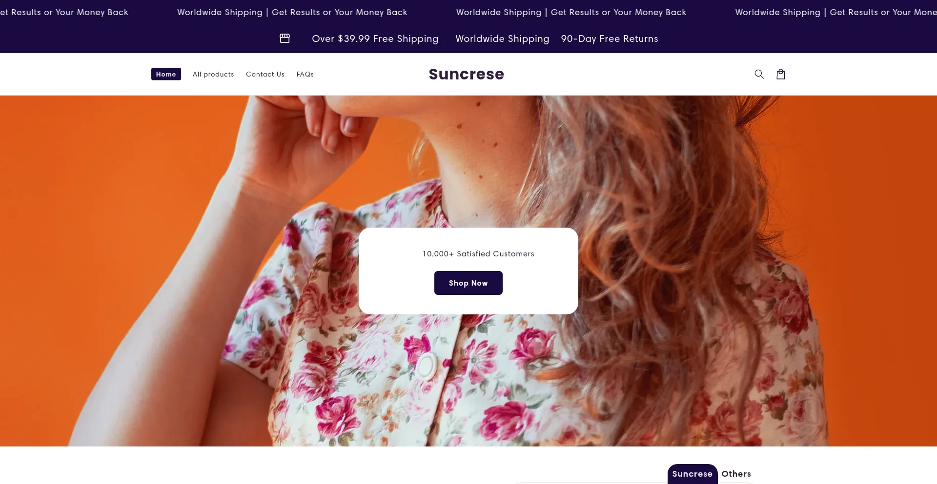 Website screenshot of Suncrese.com
