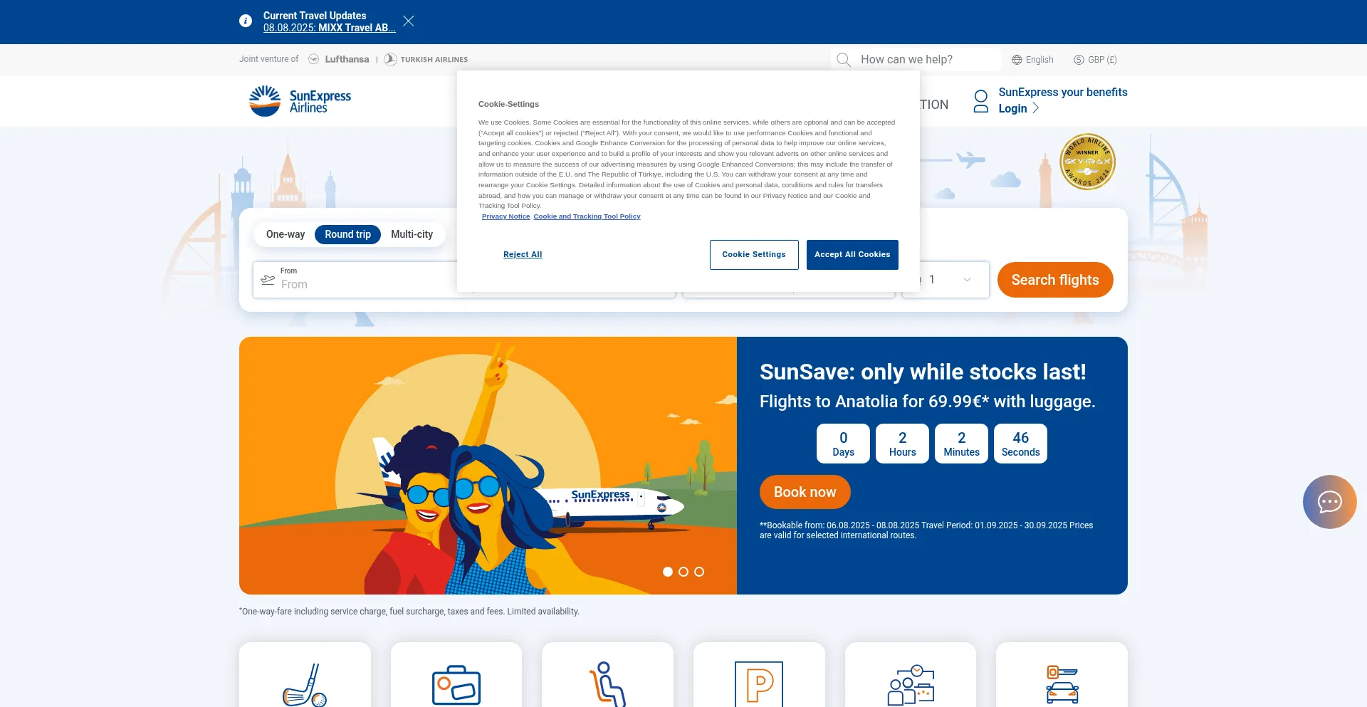 Website screenshot of Sunexpress.com