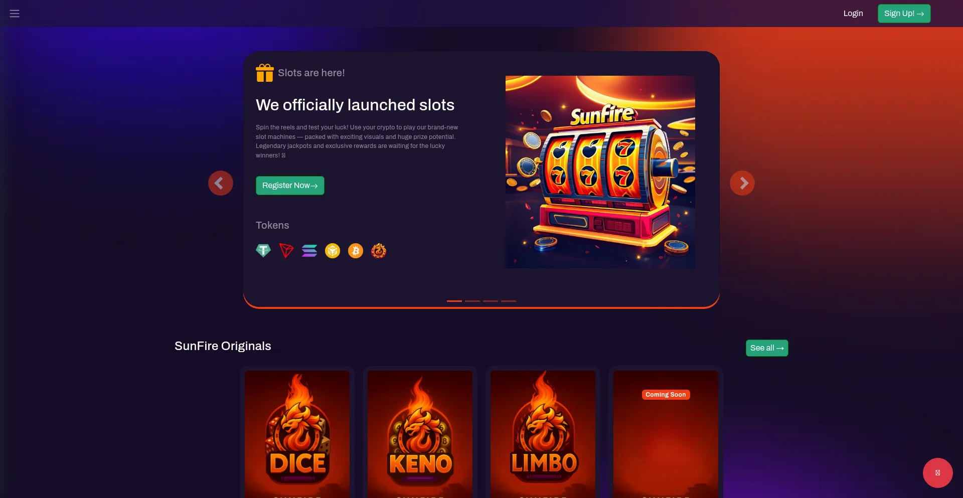 Website screenshot of Sunfirecasino.com