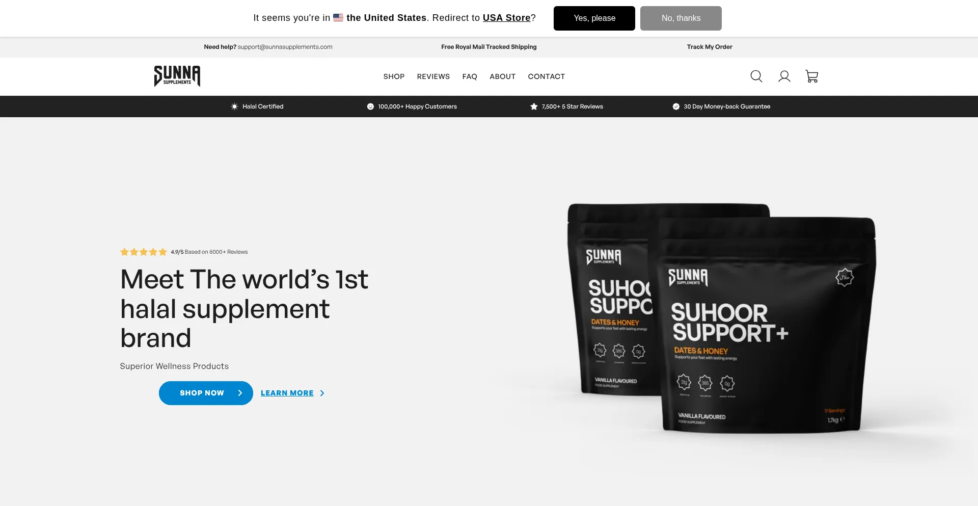Website screenshot of Sunnasupplements.com