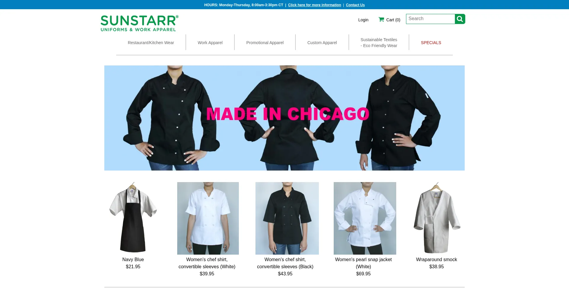 Website screenshot of Sunstarrapparel.com