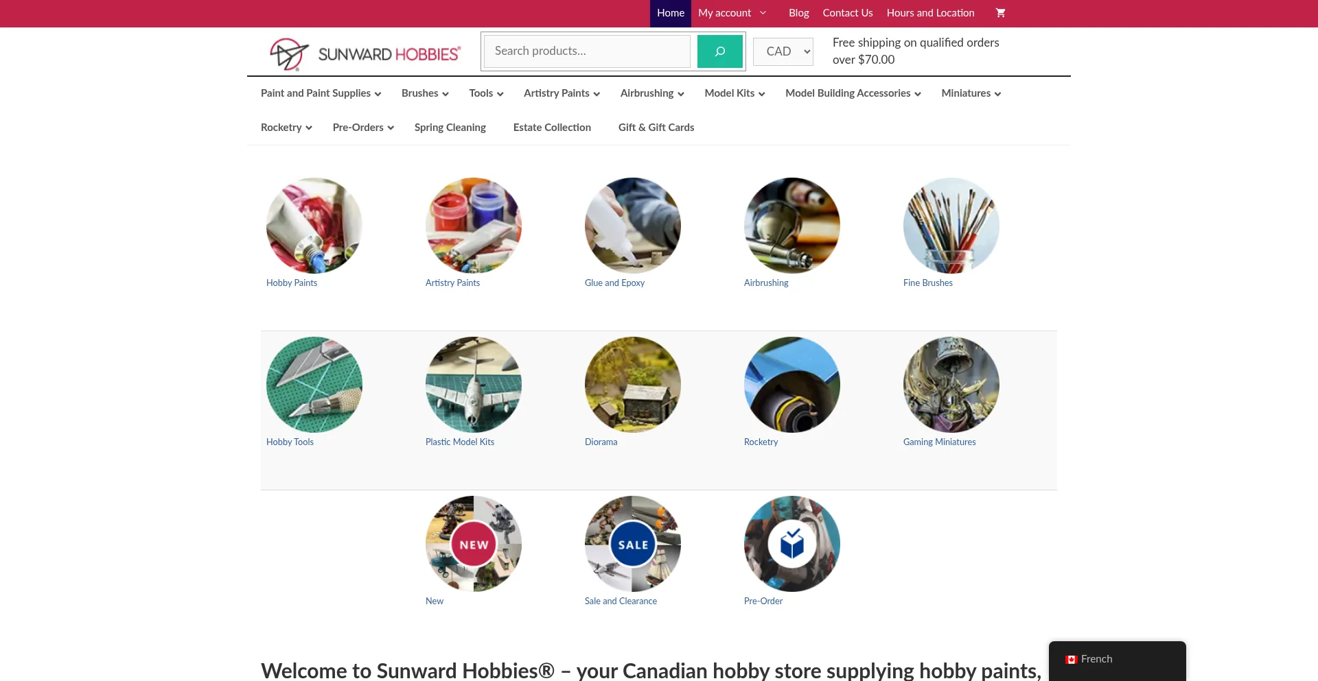 Website screenshot of Sunwardhobbies.ca