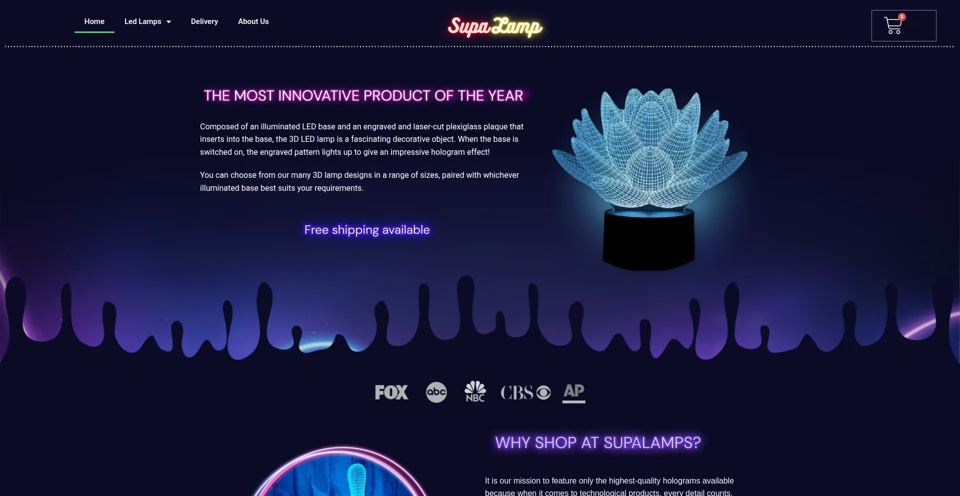Website screenshot of Supalamp.com