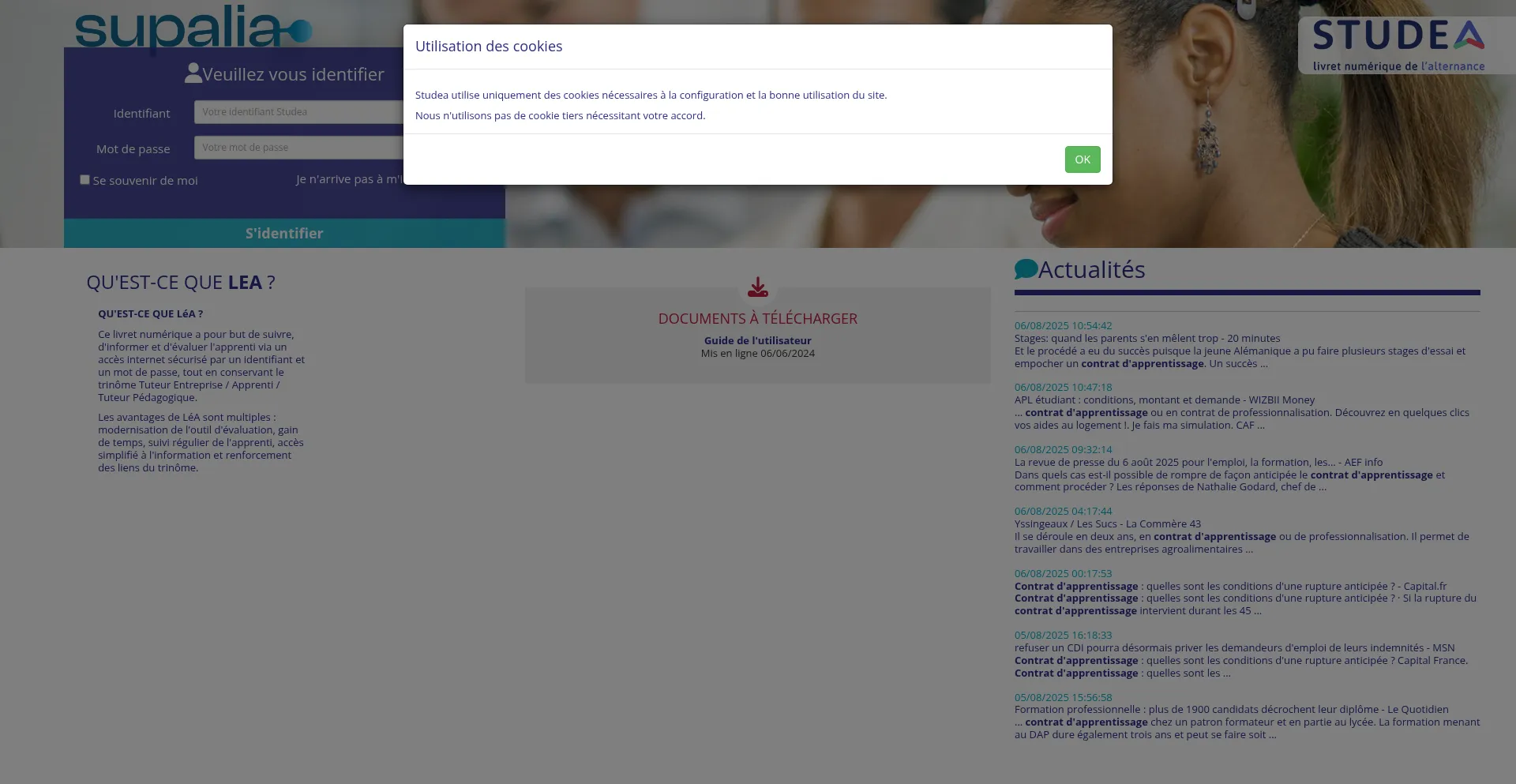 Website screenshot of Supalia.studea.fr
