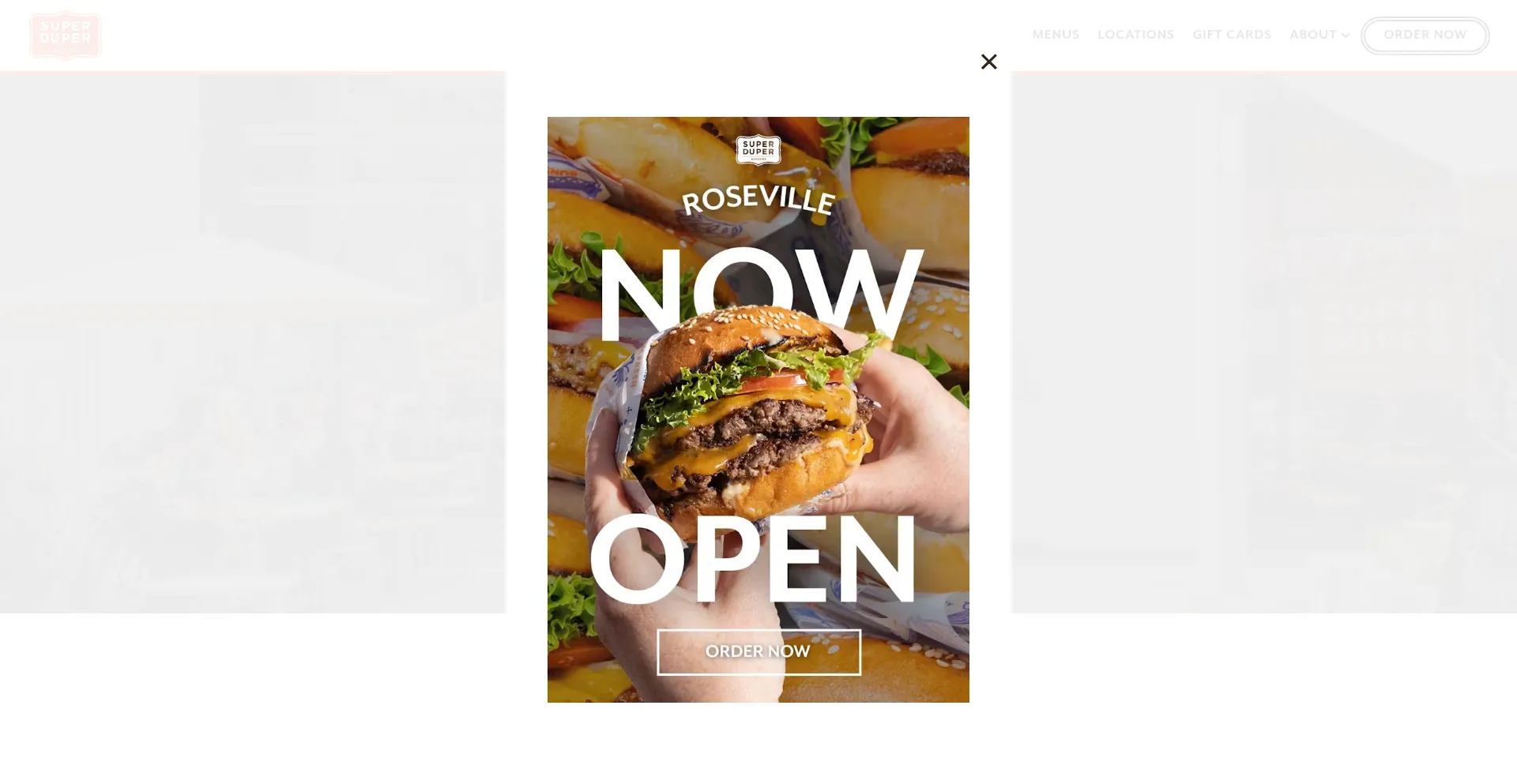 Website screenshot of Superduperburgers.com
