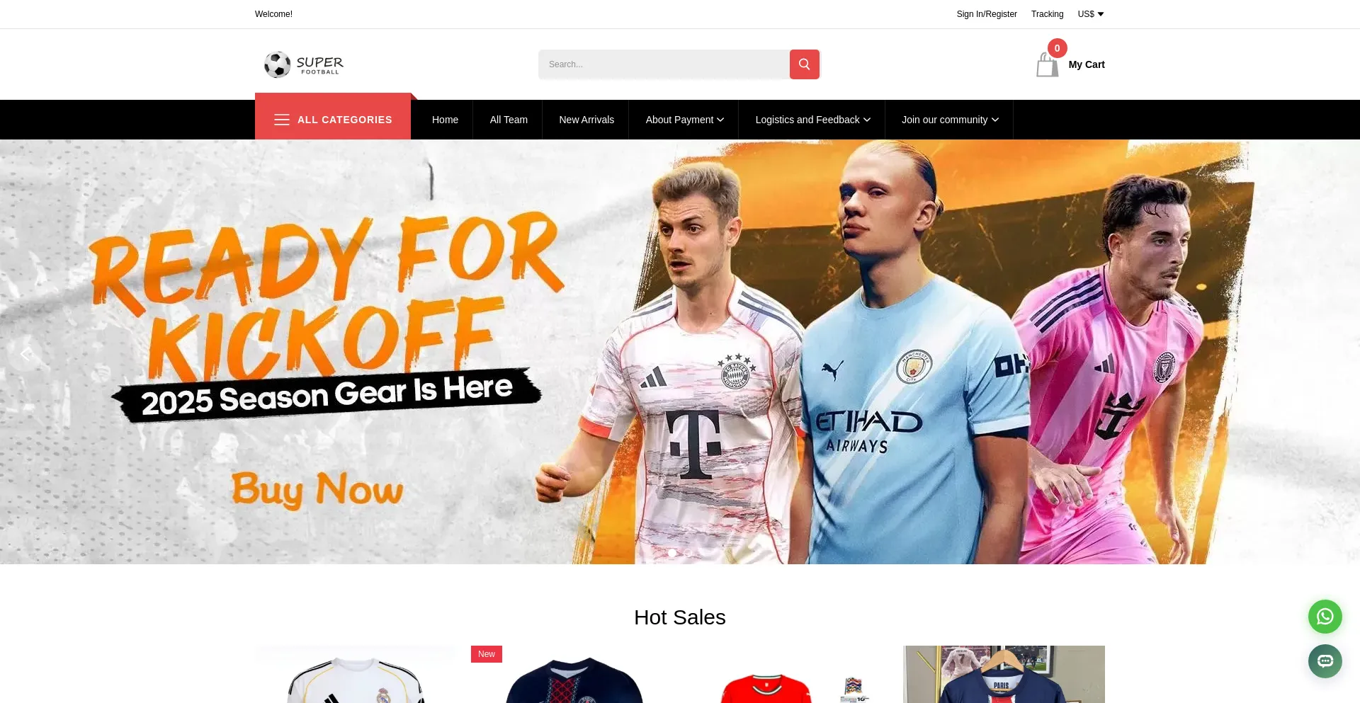 Website screenshot of Superfootballshop.com