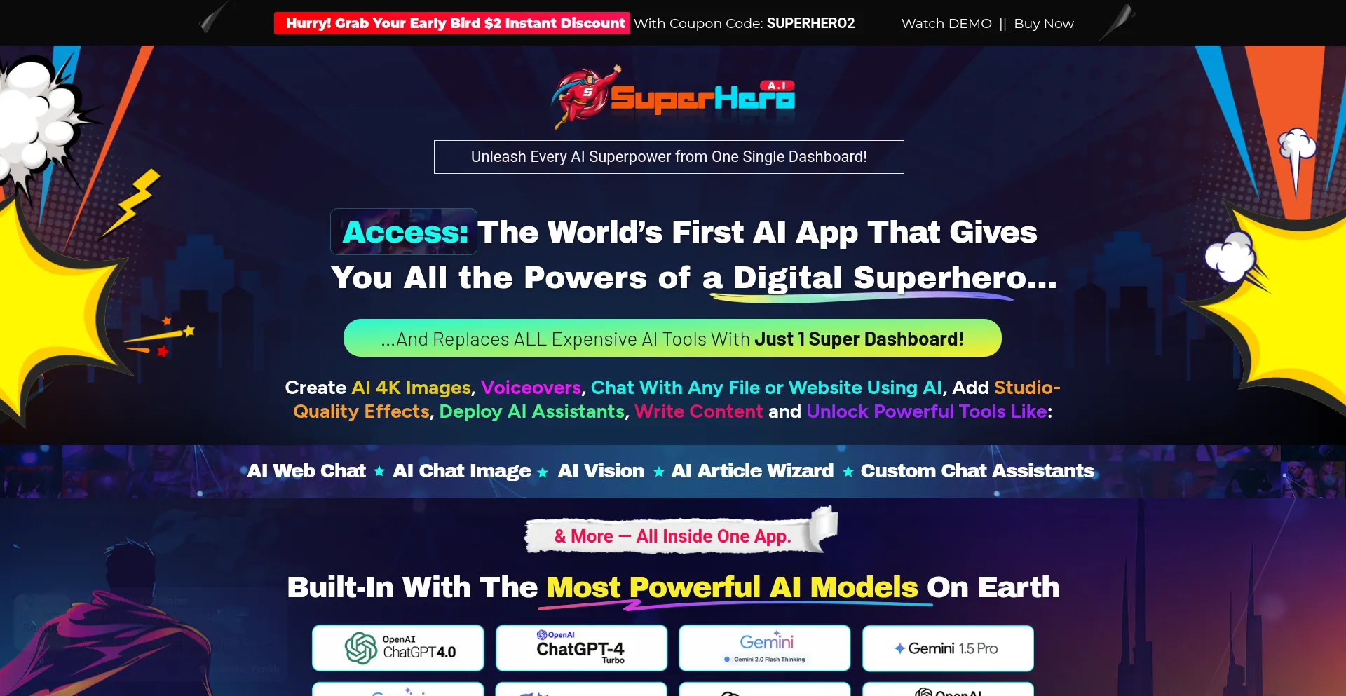 Website screenshot of Superheroai.live