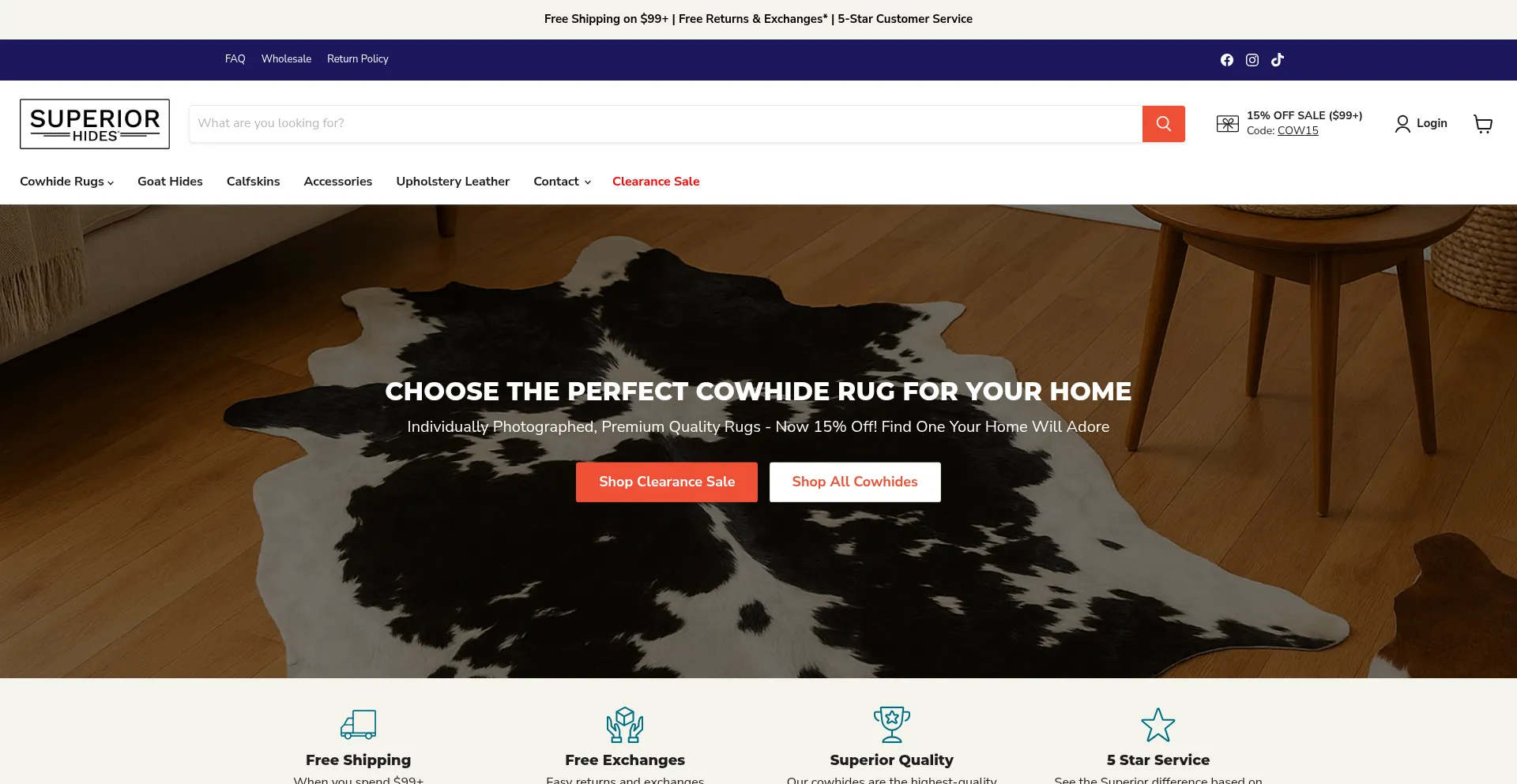 Website screenshot of Superiorhides.com