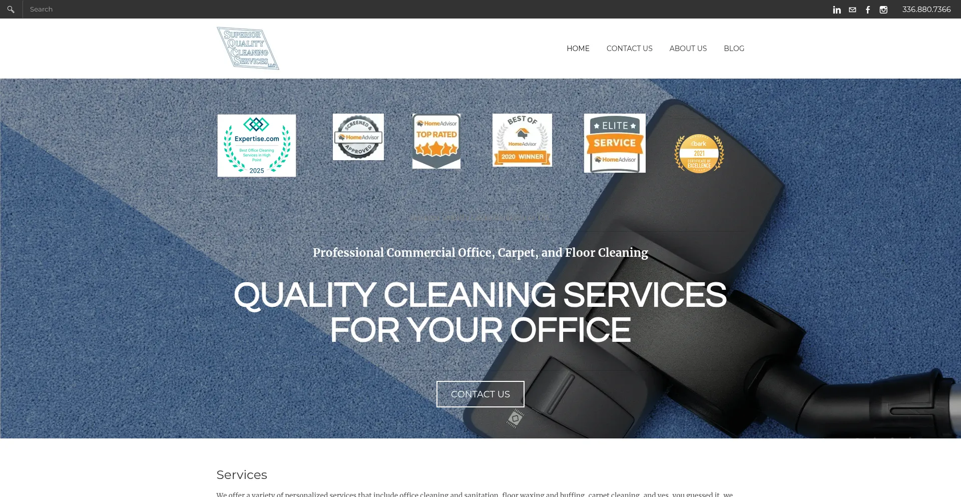 Website screenshot of Superiorqualitycleaning.com