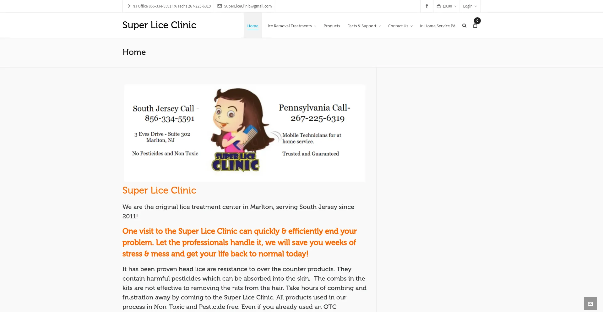 Website screenshot of Superliceclinic.com
