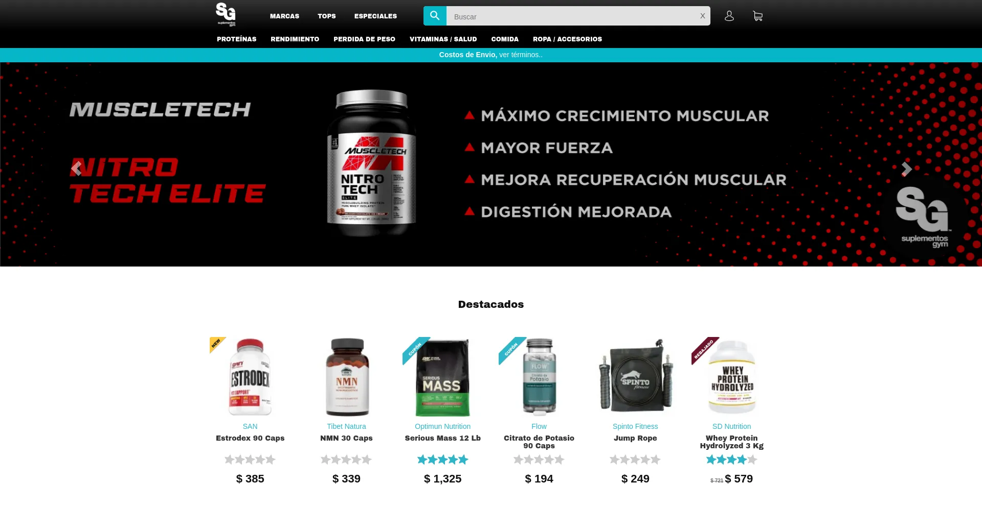 Website screenshot of Suplementosgym.com.mx