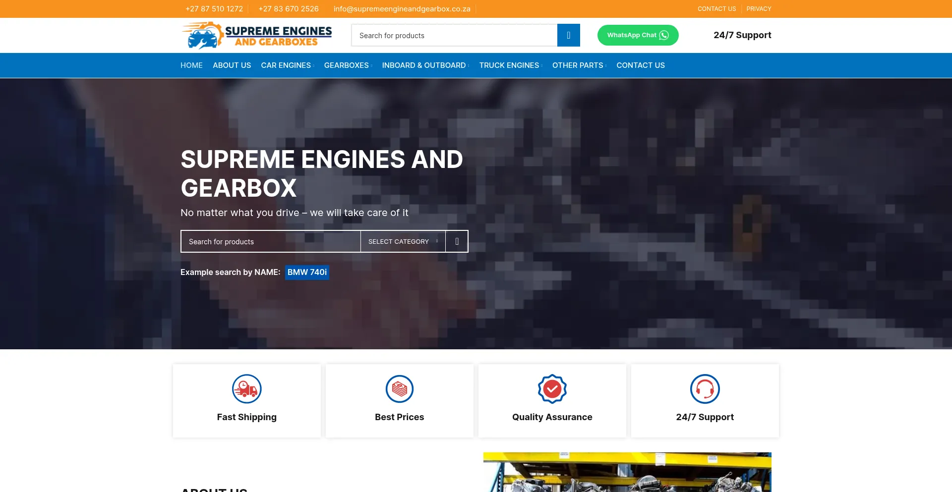 Website screenshot of Supremeengineandgearbox.co.za