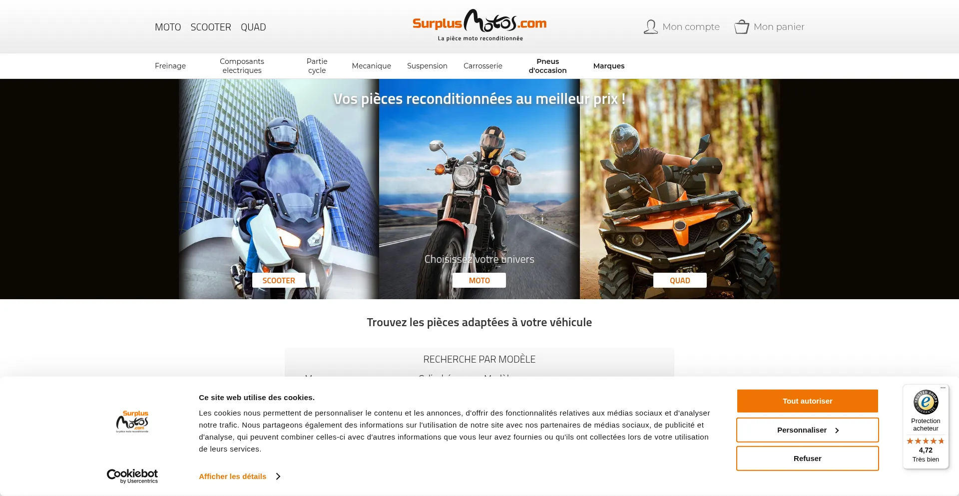 Website screenshot of Surplusmotos.com
