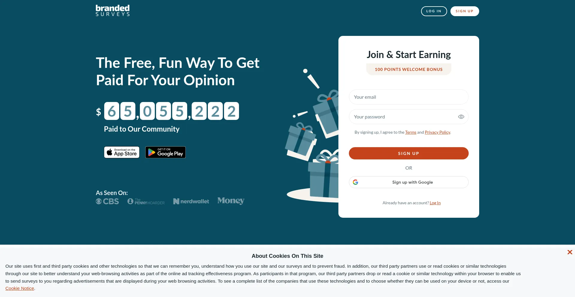 Website screenshot of Surveys.gobranded.com