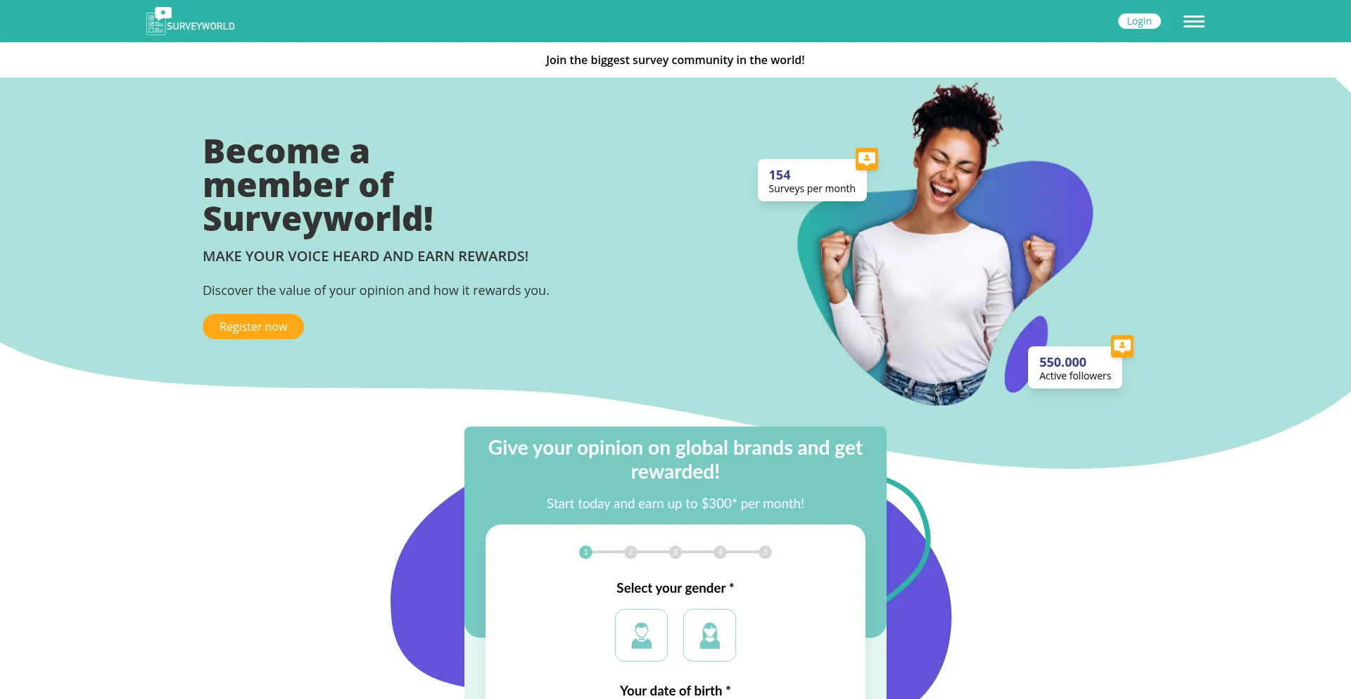 Website screenshot of Surveyworld.com