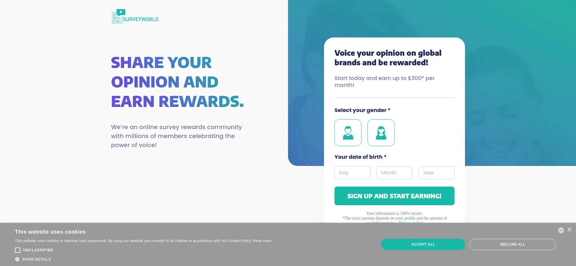 Website screenshot of Surveyworld.me