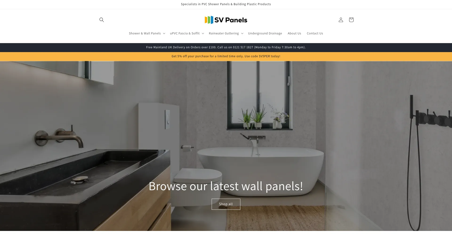 Website screenshot of Svpanels.co.uk