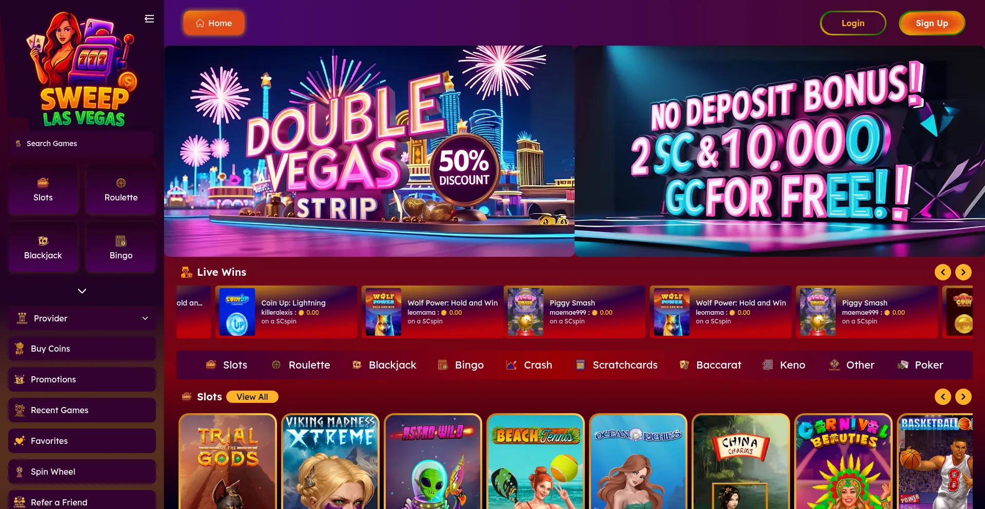 Sweeplasvegas.com Screenshot