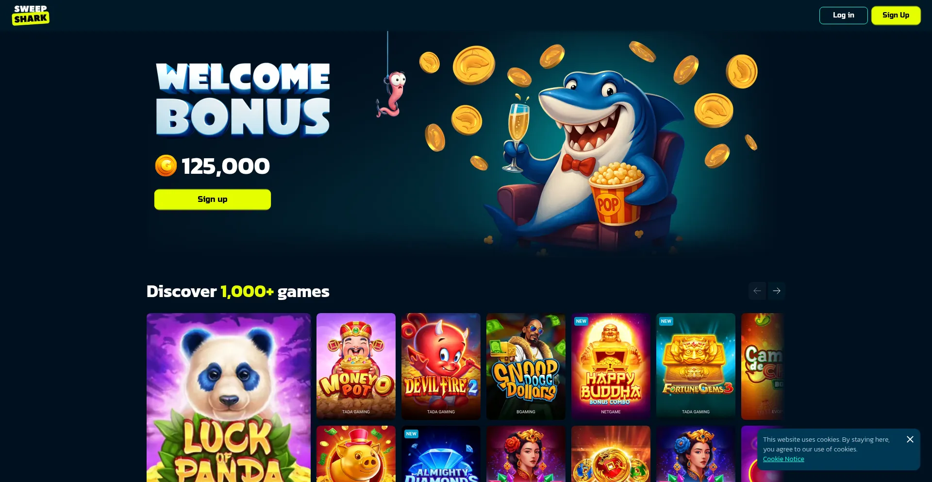 Website screenshot of Sweepshark.com