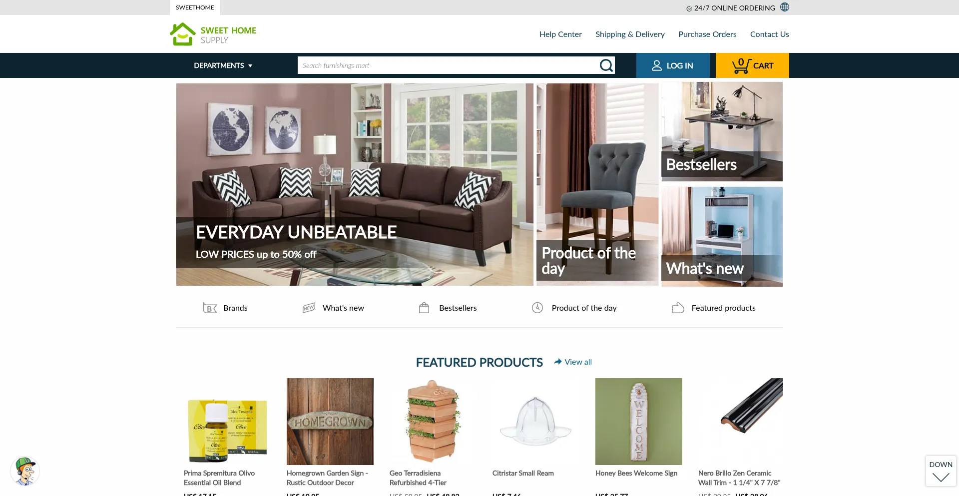 Website screenshot of Sweethomesupply.com