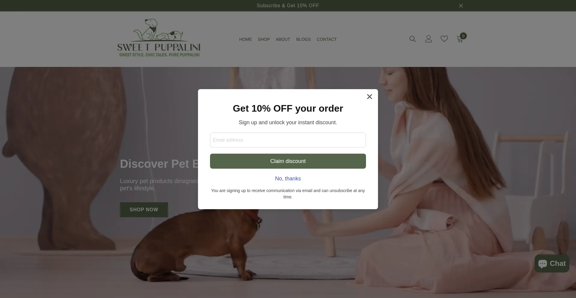 Website screenshot of Sweetpuppalini.com