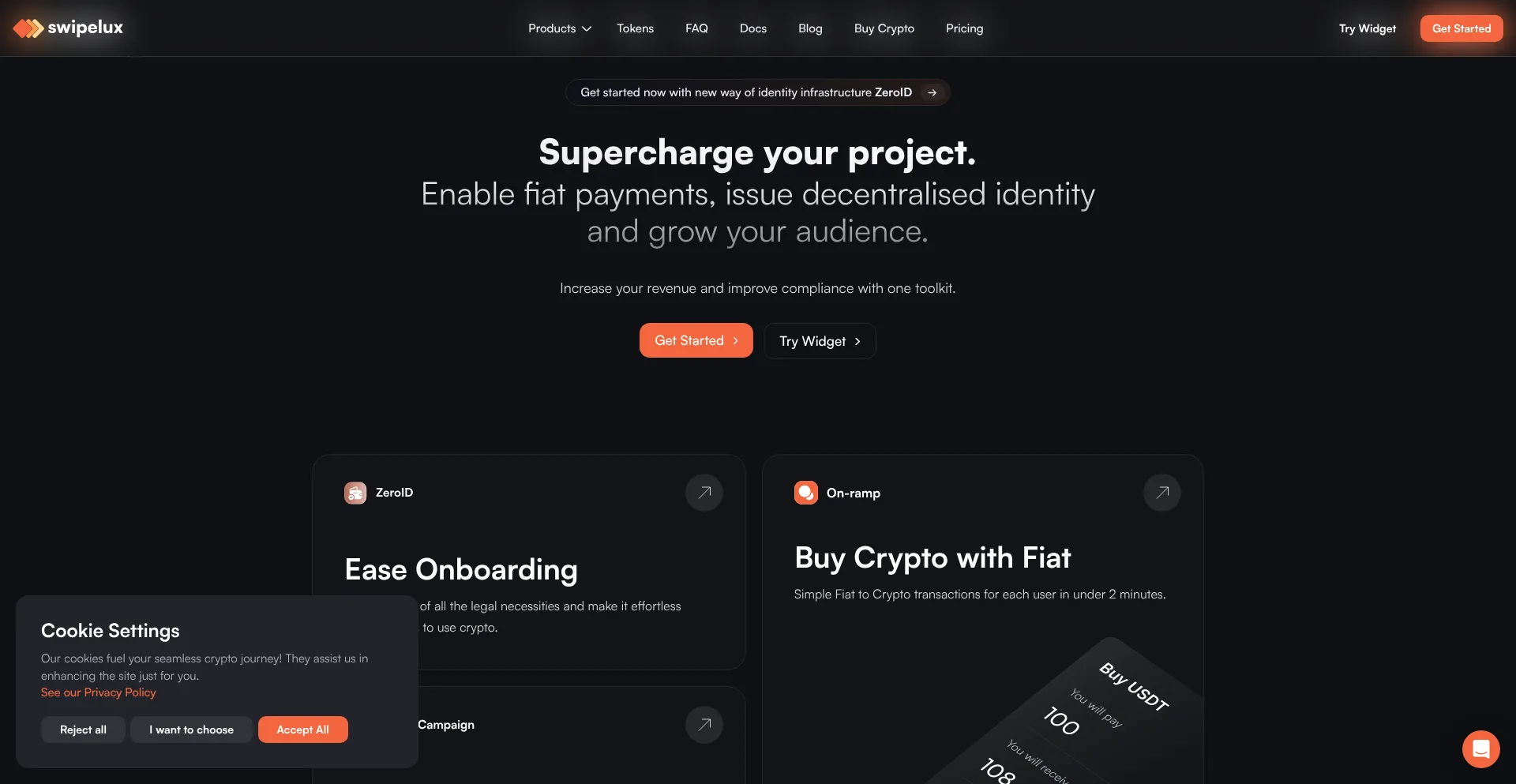 Website screenshot of Swipelux.com