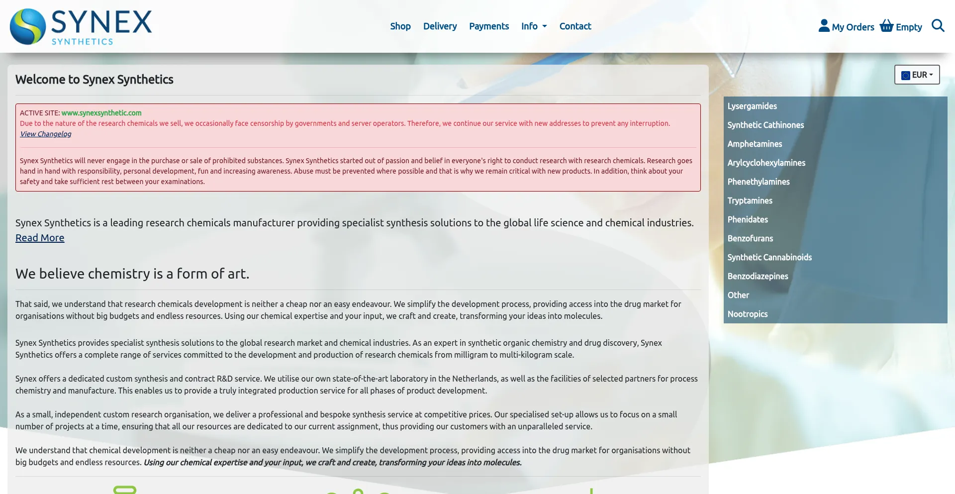 Website screenshot of Synexsynthetic.com