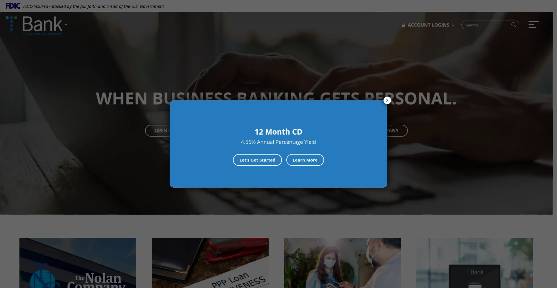 Website screenshot of T.bank