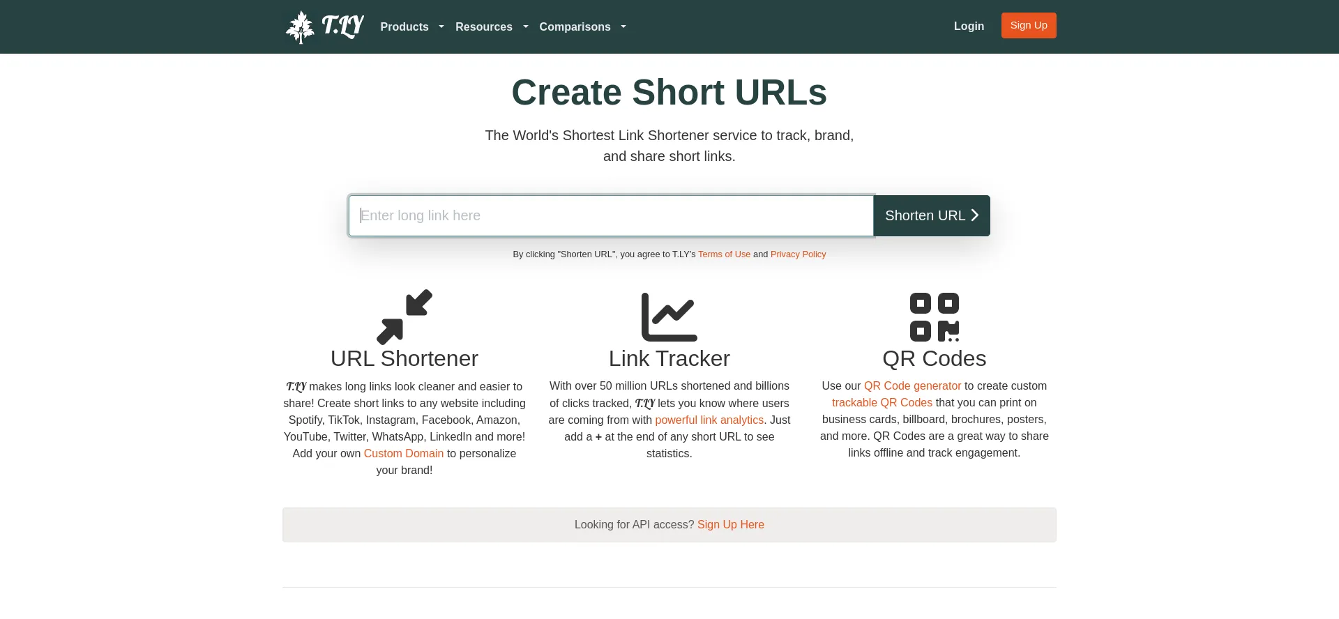 Website screenshot of T.ly
