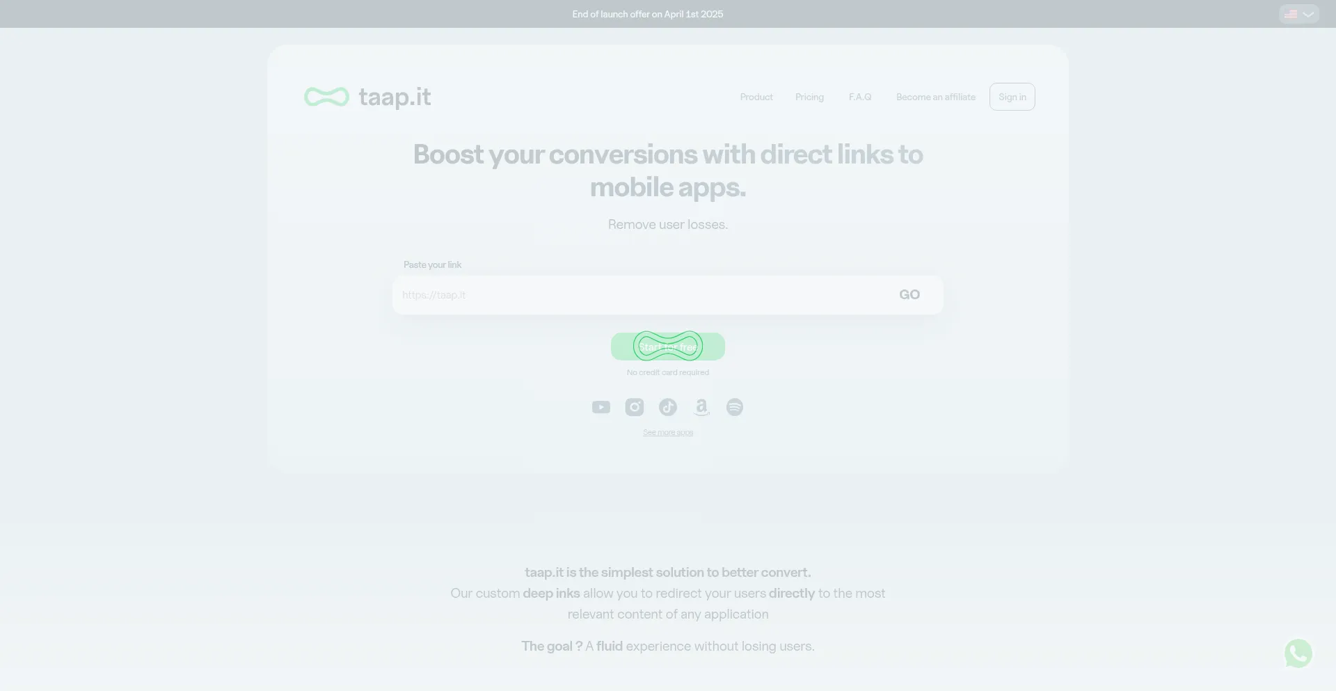 Website screenshot of Taap.it