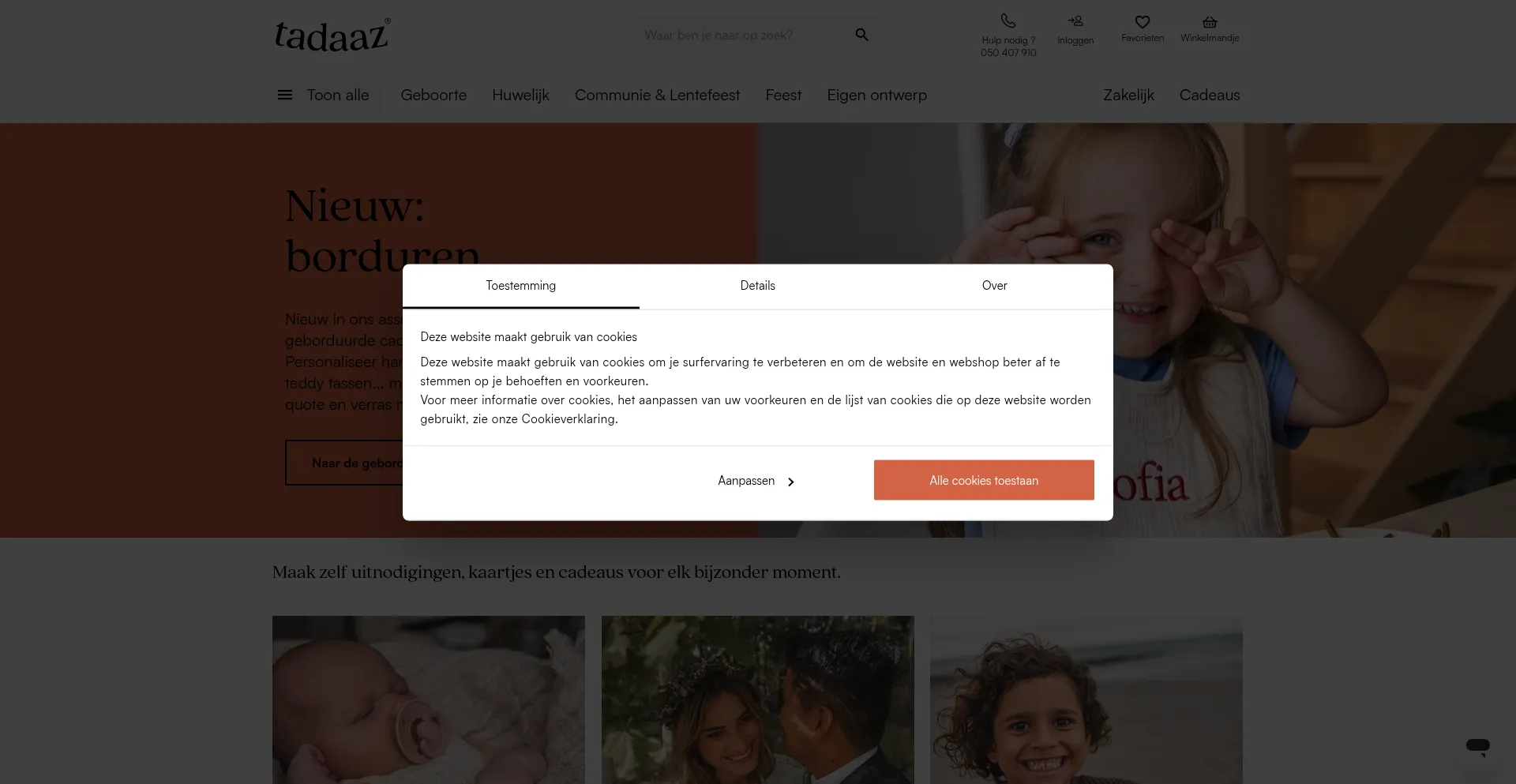 Website screenshot of Tadaaz.be