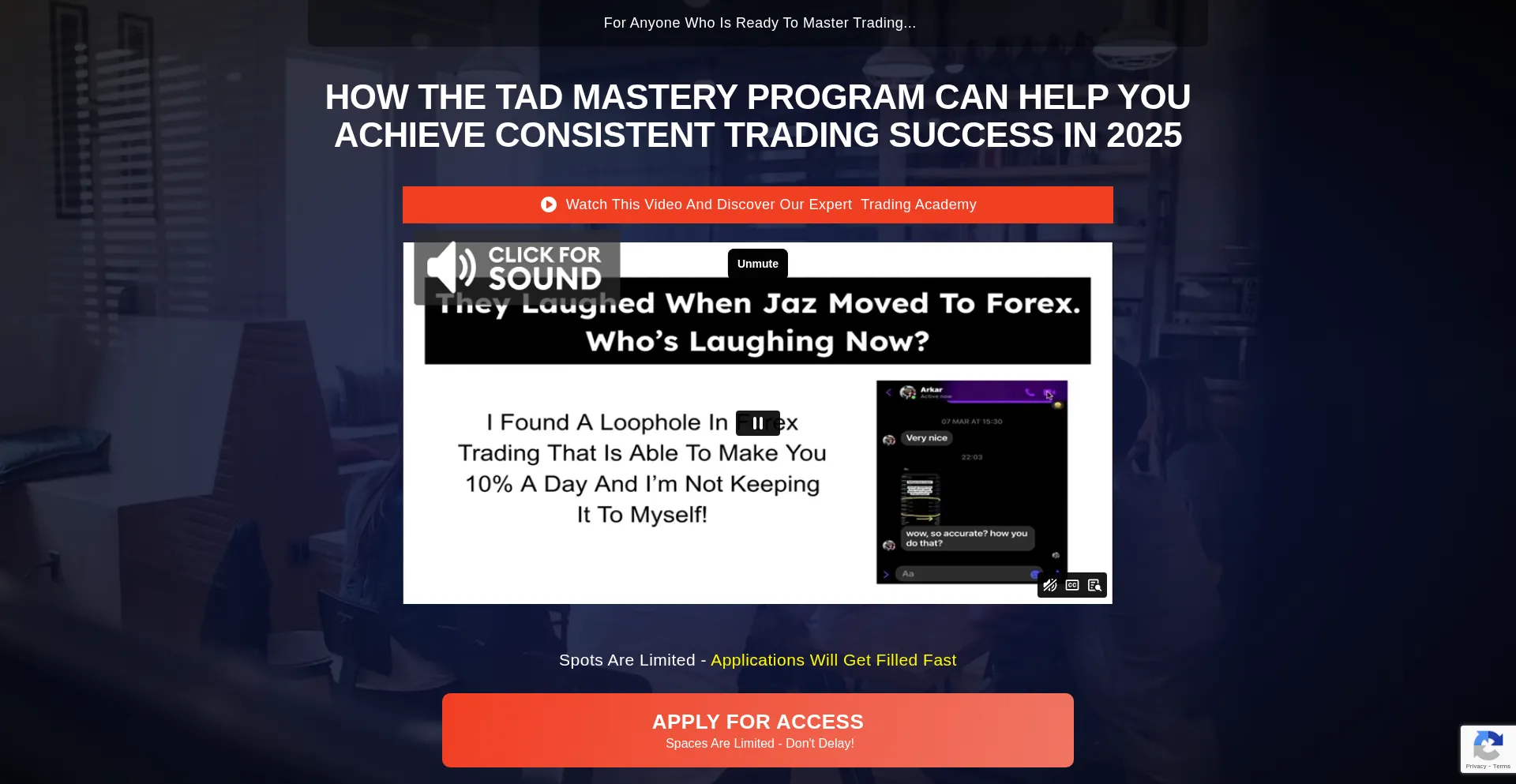 Website screenshot of Tadtradingschool.com