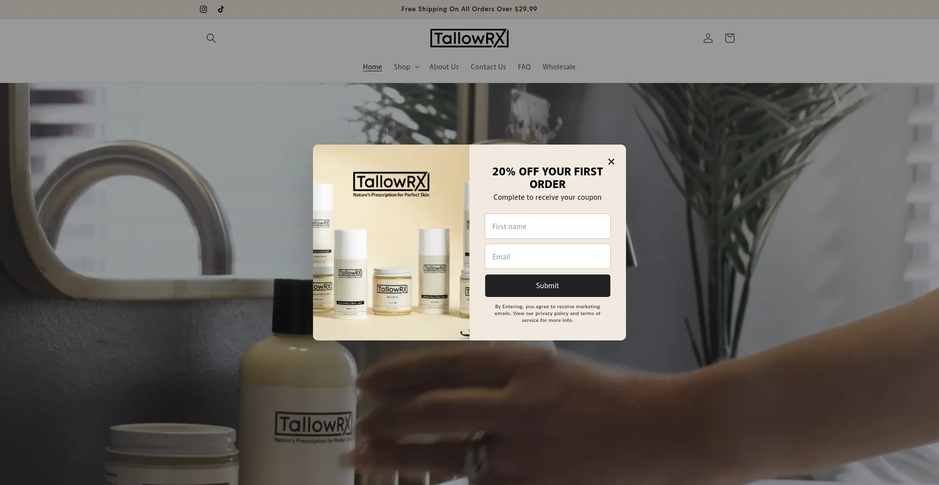 Website screenshot of Tallowrx.com