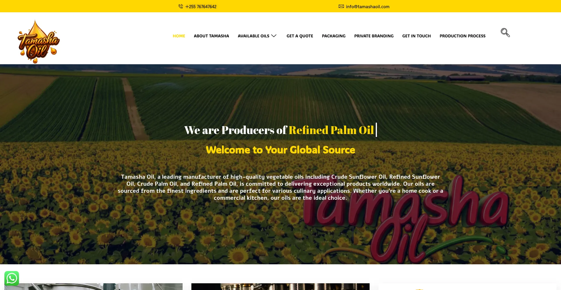 Website screenshot of Tamashaoil.com