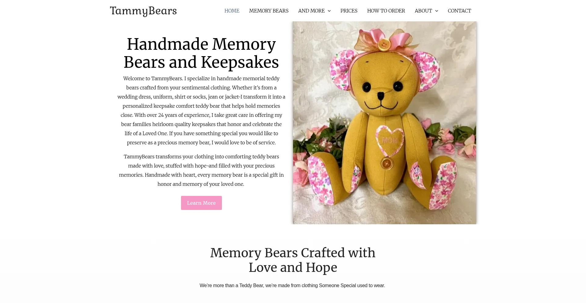 Website screenshot of Tammybears.com