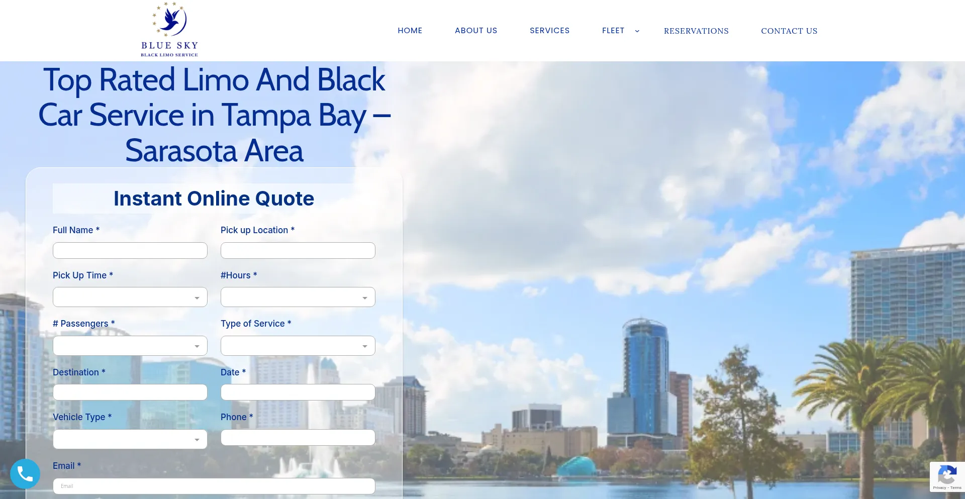 Website screenshot of Tampablueskylimo.com