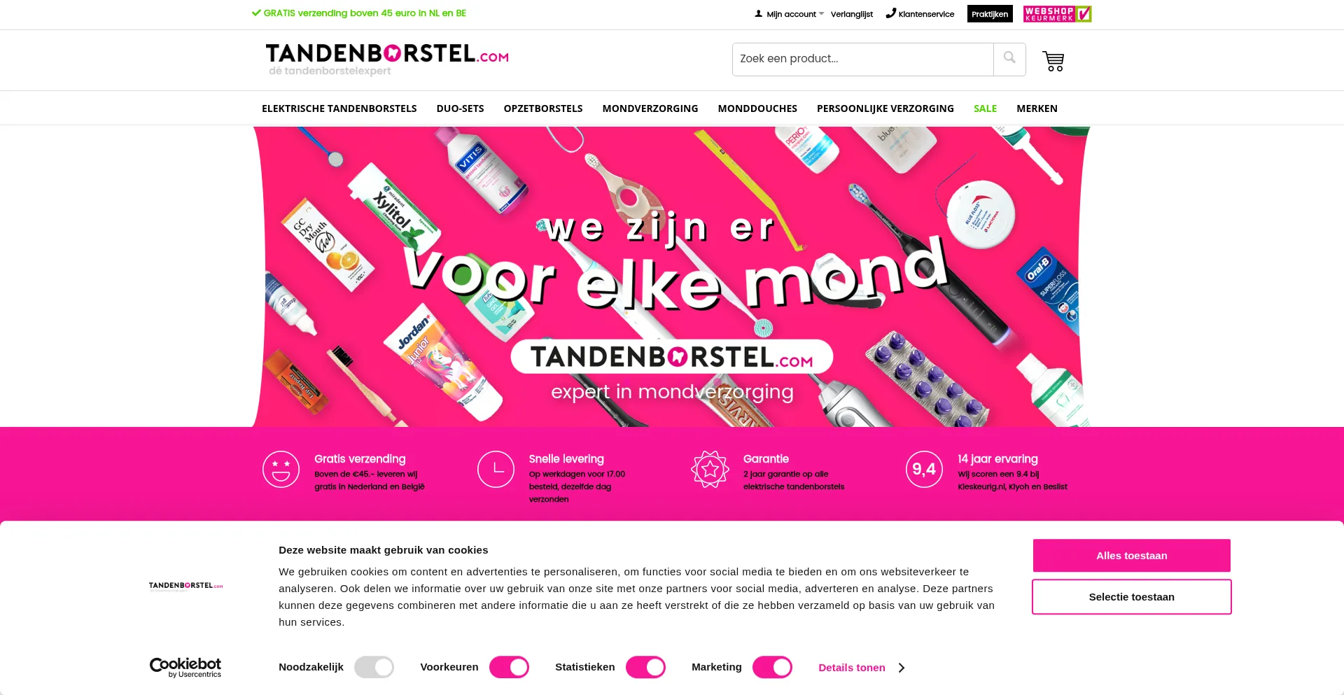 Website screenshot of Tandenborstel.com
