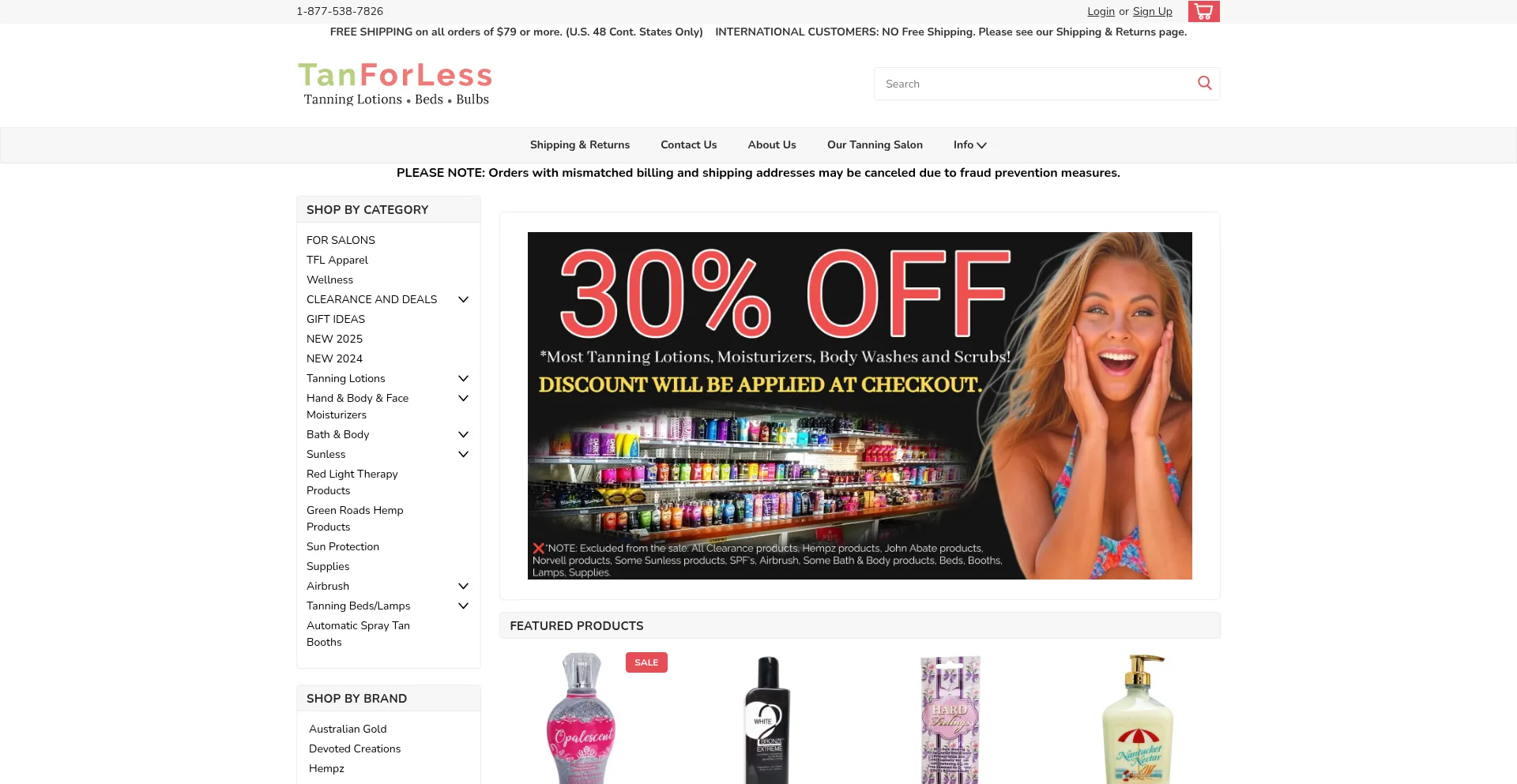 Website screenshot of Tanforless.com