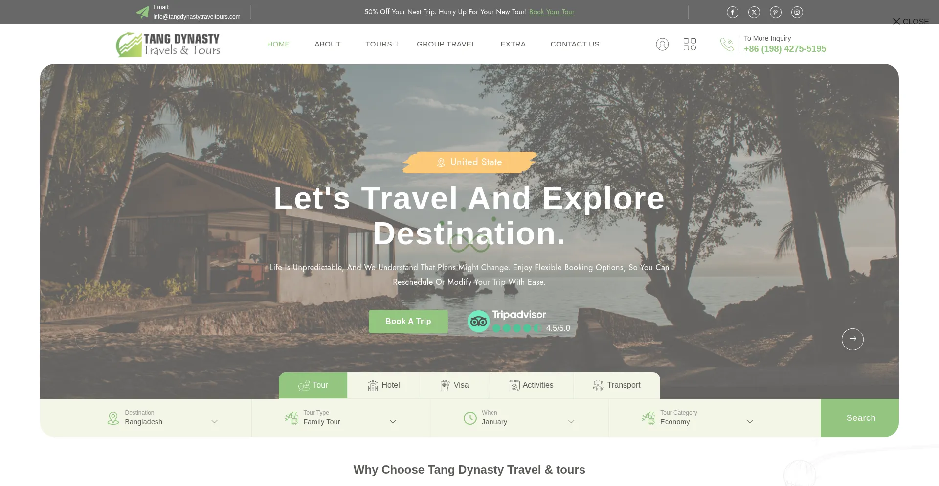 Website screenshot of Tangdynastytraveltours.com