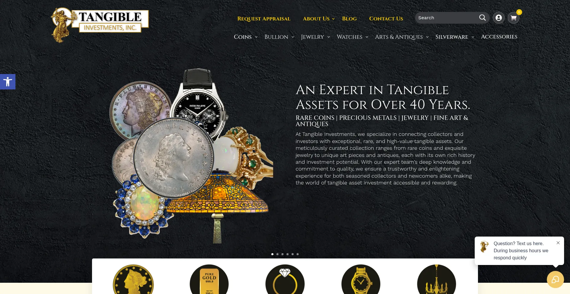 Website screenshot of Tangibleinvestmentsinc.com