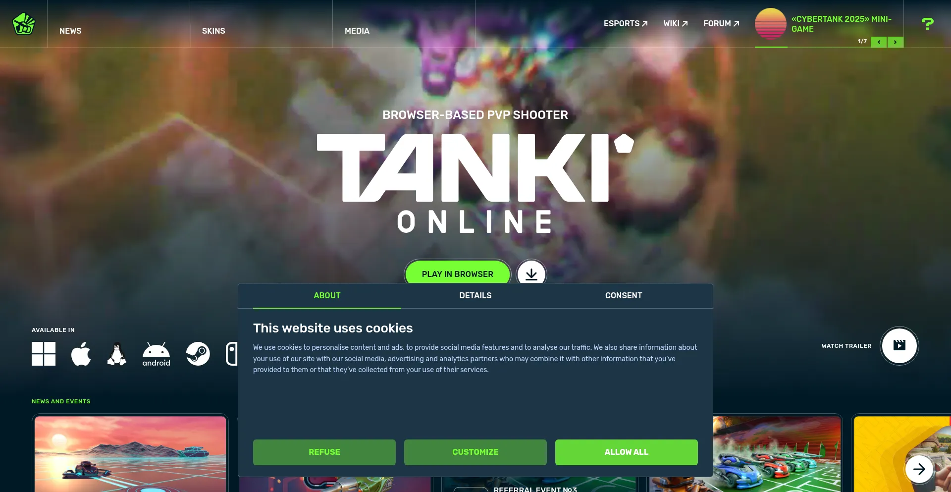 Website screenshot of Tankionline.com