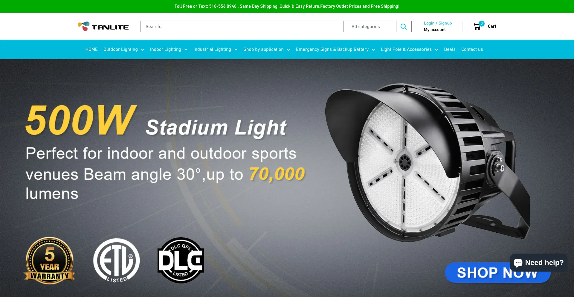 Website screenshot of Tanlite.com