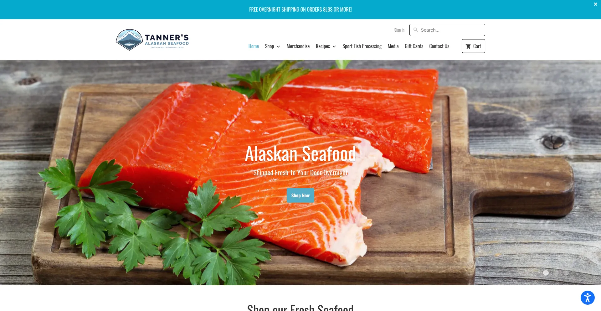 Website screenshot of Tannersfish.com