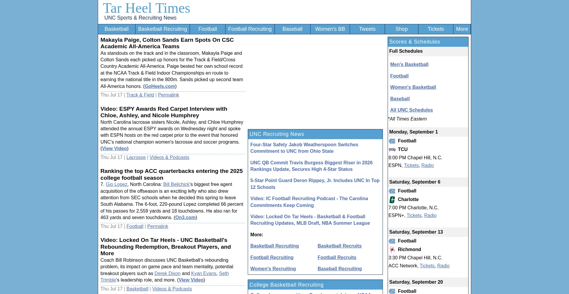 Website screenshot of Tarheeltimes.com