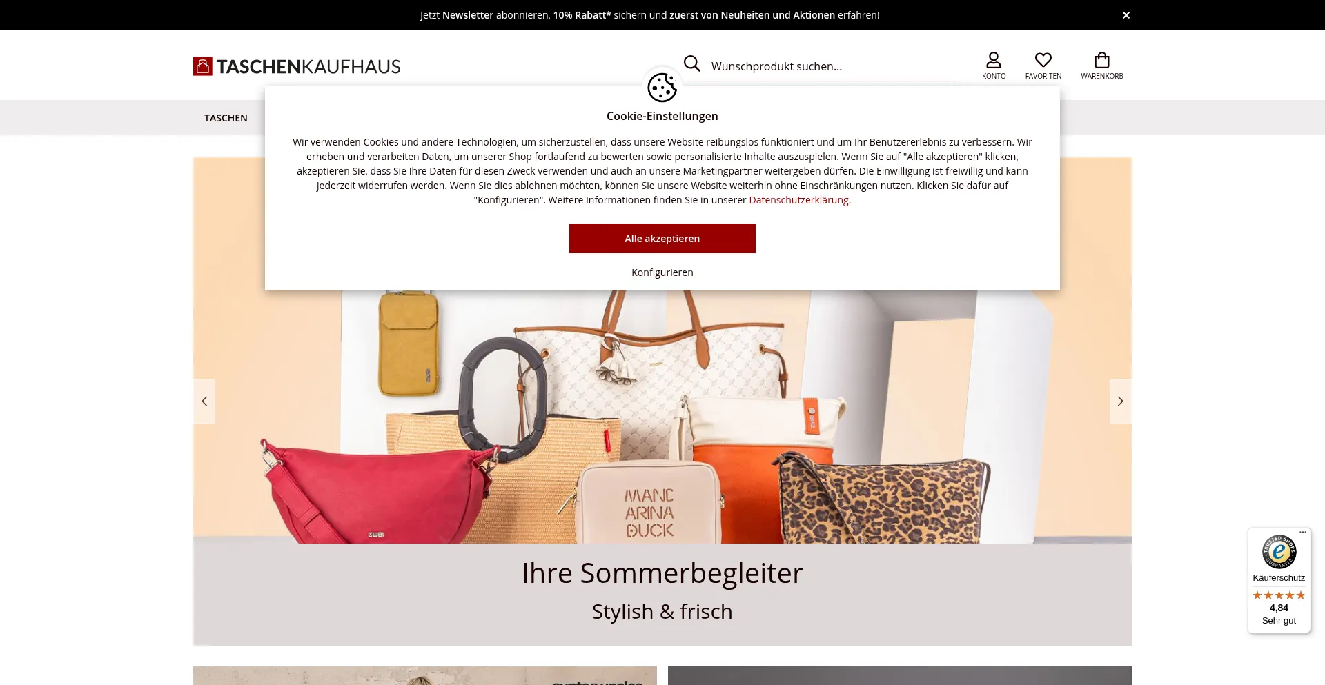 Website screenshot of Taschenkaufhaus.de