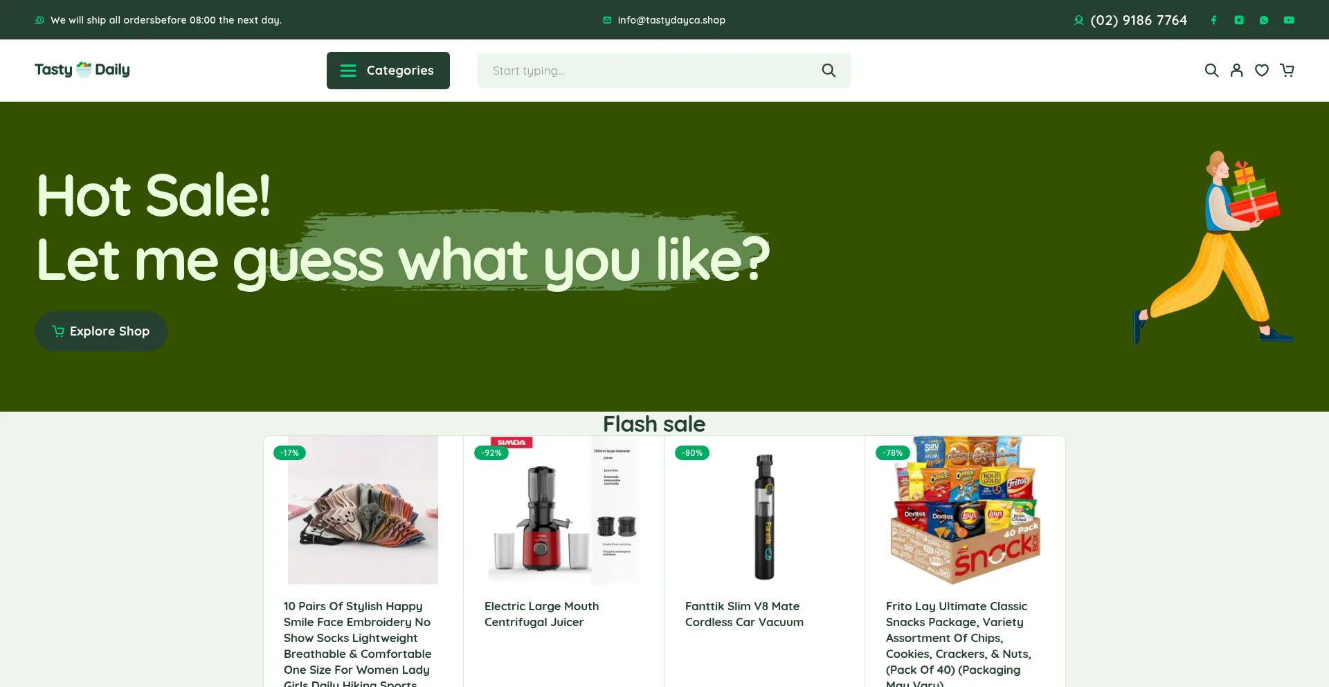 Website screenshot of Tastydayca.shop