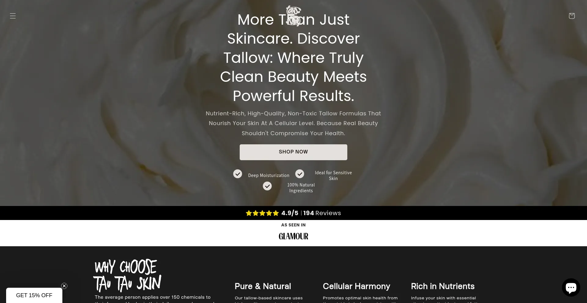 Website screenshot of Tautauskin.com