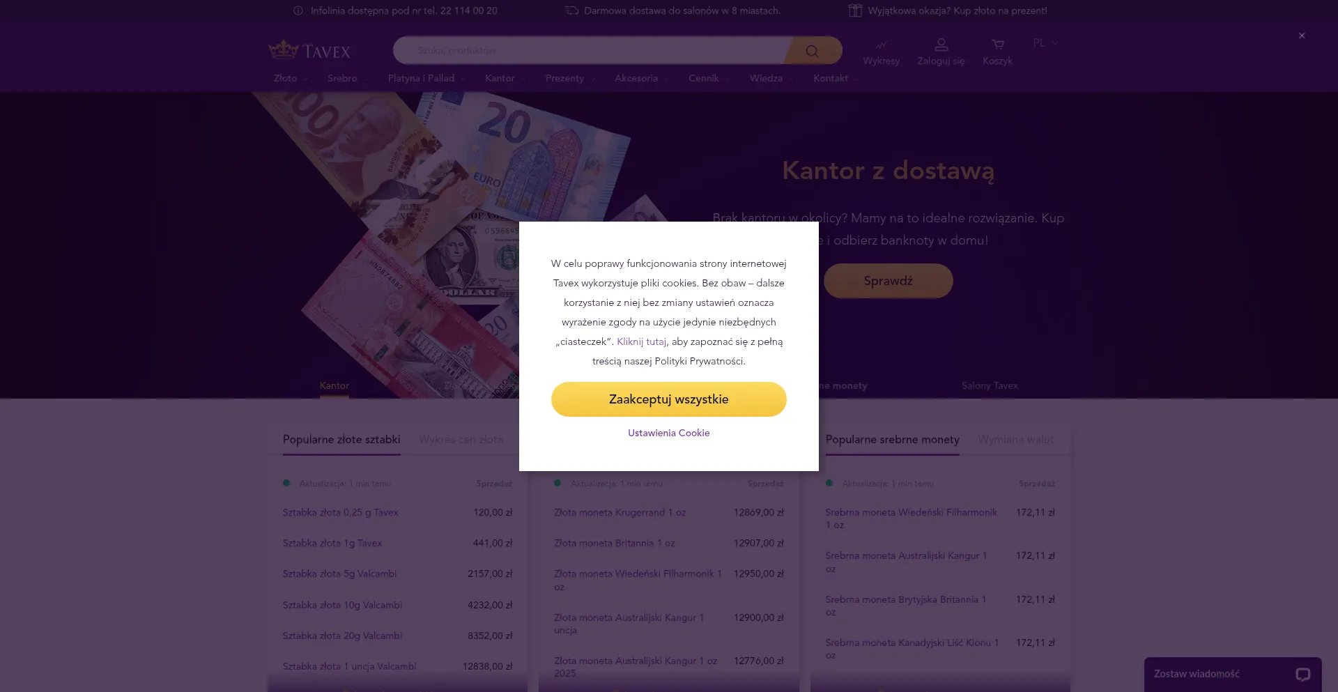 Website screenshot of Tavex.pl
