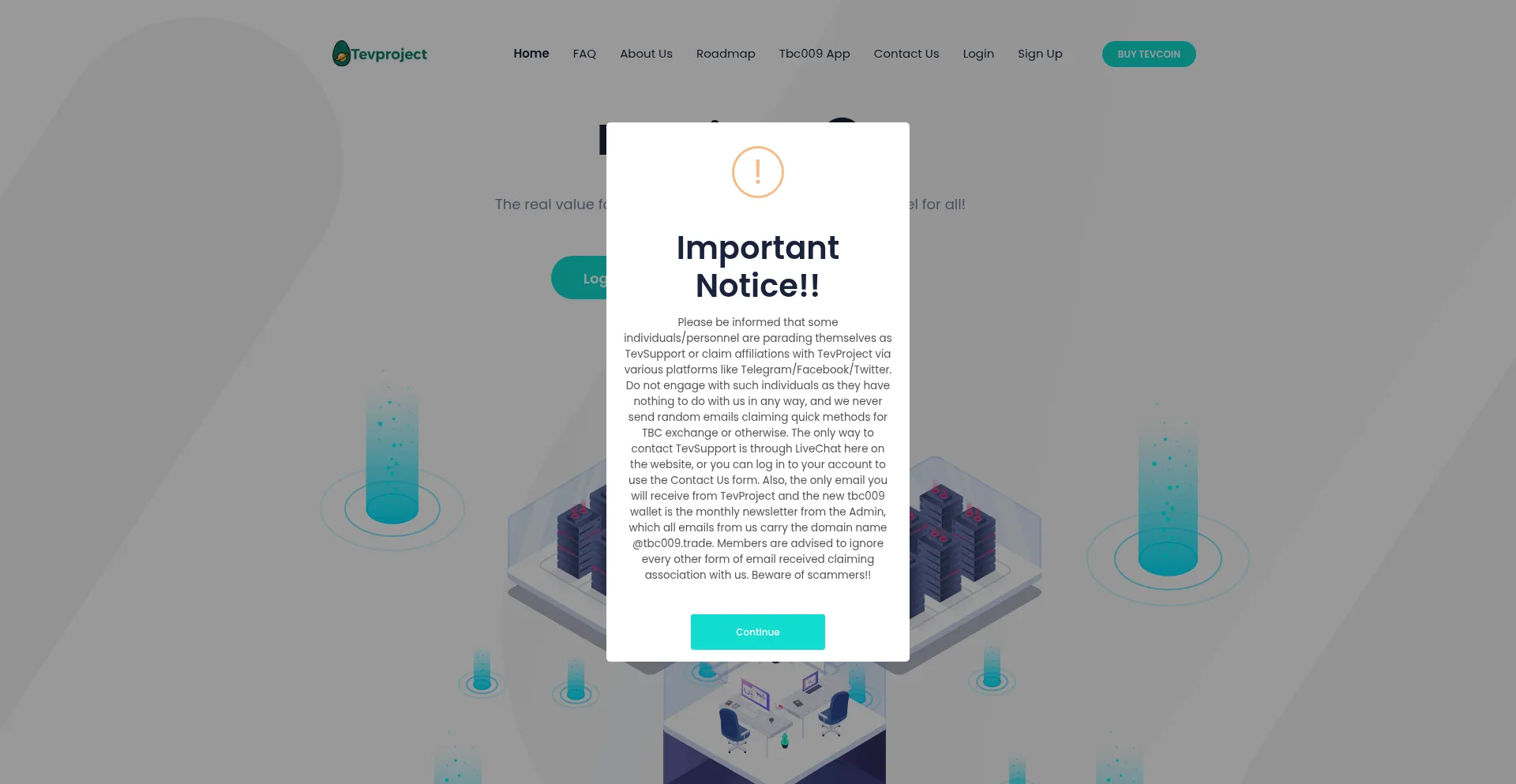 Website screenshot of Tbc009.trade