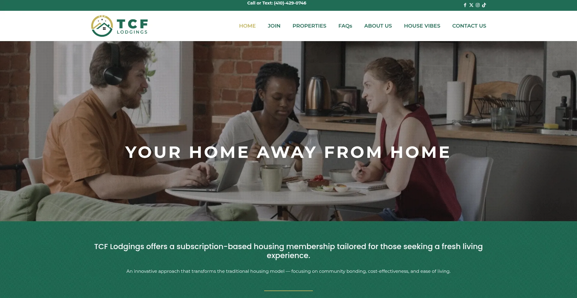 Website screenshot of Tcflodgings.com
